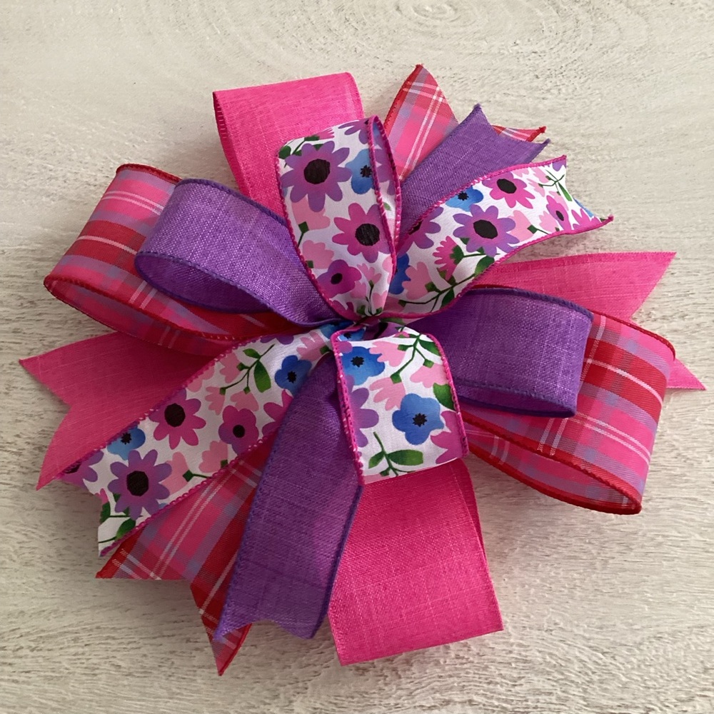 Floral Pink & Purple Bow, Wreath Bow, Wreath Accent, Lantern Bow, & Spring Bow